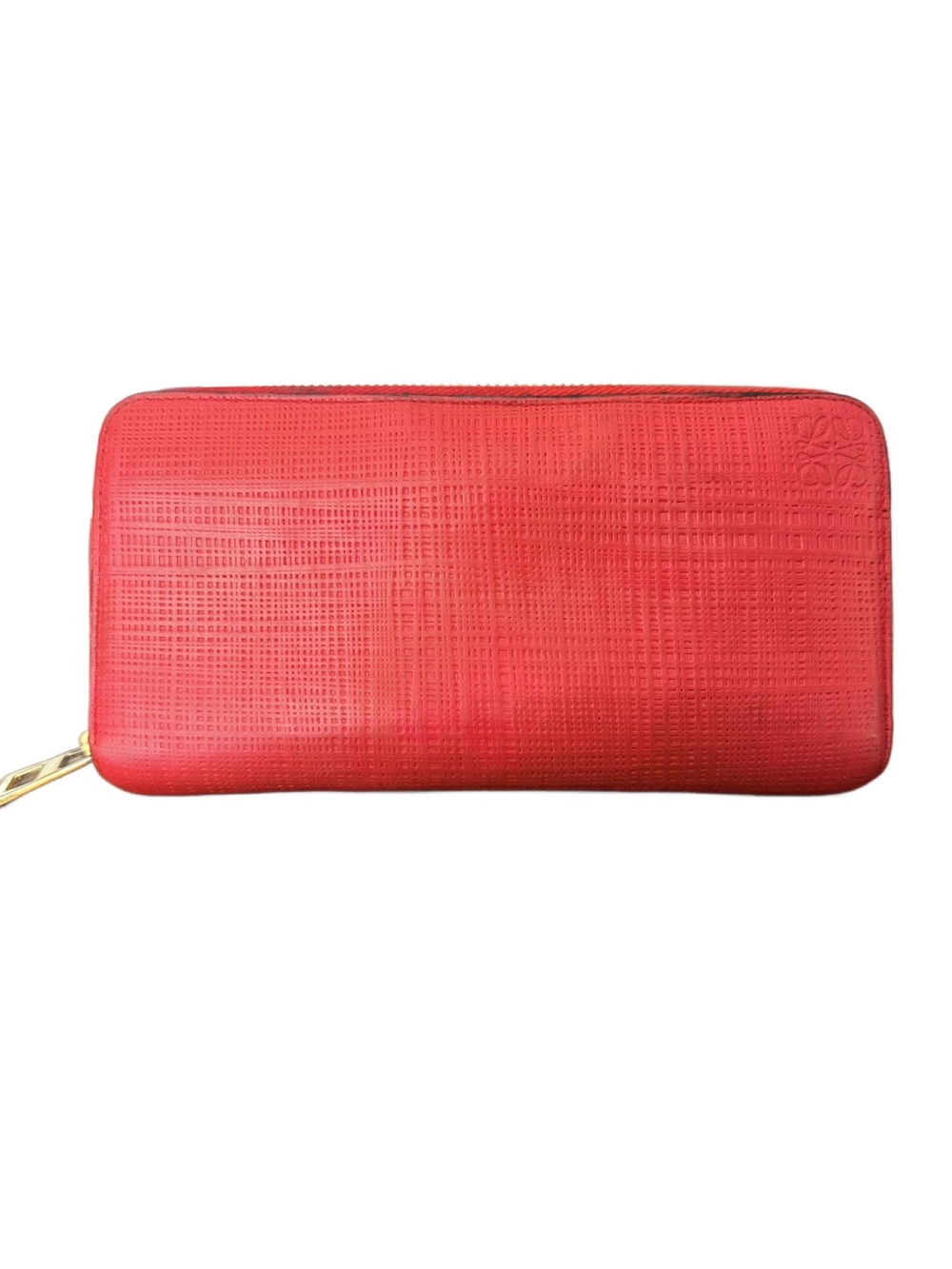 Loewe Red Textured Leather Zip Around Continental Wallet with Black Interior
